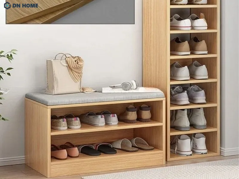 Thiết kế tủ giày nhà chung cư kết hợp kế ngồi