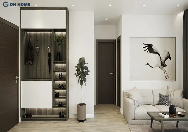 Không gian xung quanh ngăn nắp, giày dép được sắp xếp gọn gàng, giúp việc phân loại dễ dàng, bảo quản giày dép tốt, tránh ẩm mốc