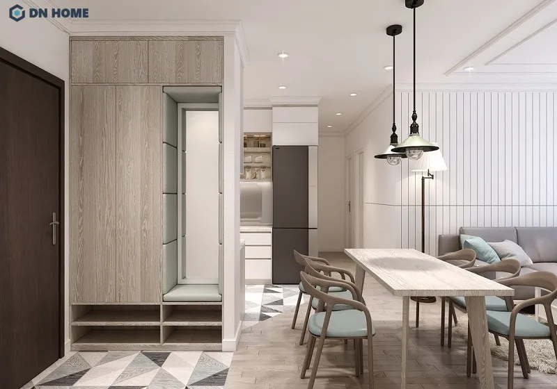 Tủ giày chung cư được thiết kế với gam màu phù hợp với không gian tổng thể