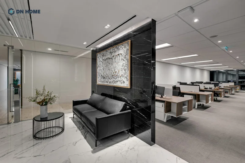 Văn phòng chứng khoán thiết kế theo phong cách tối giản sử dụng màu sắc trung tính làm chủ đạo