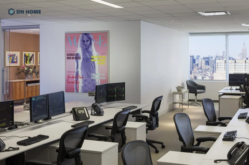 Văn phòng công ty chứng khoán thiết kế theo phong cách linh hoạt, giải trí sử dụng nhiều yếu tố trang trí