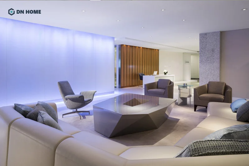 Khu vực đa năng được bố trí khắp văn phòng công ty chứng khoán phong cách linh hoạt, giải trí