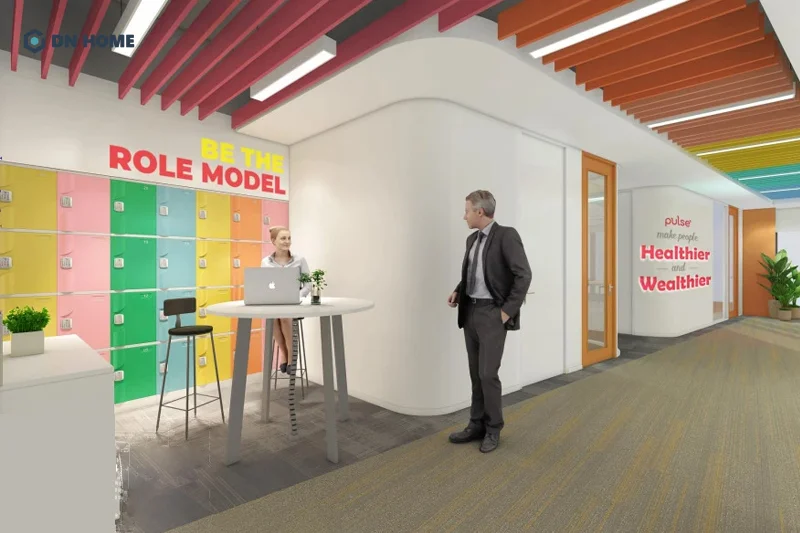 Các gam màu pastel giúp không gian làm việc Prudential trở nên năng động, kích thích sáng tạo