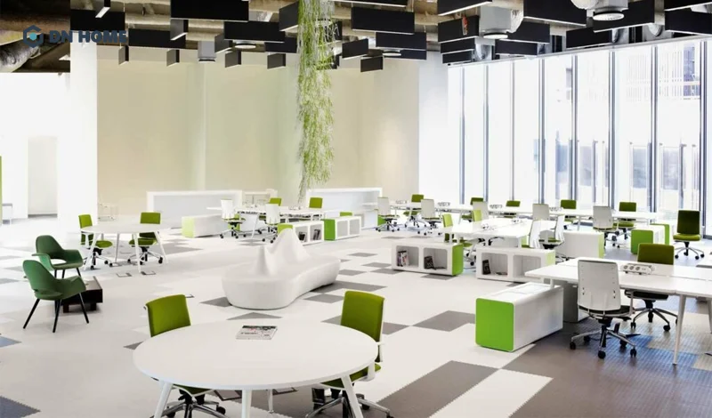 Văn phòng thiết kế cho chủ doanh nghiệp mệnh Mộc sử dụng gam màu xanh lá cây làm chủ đạo