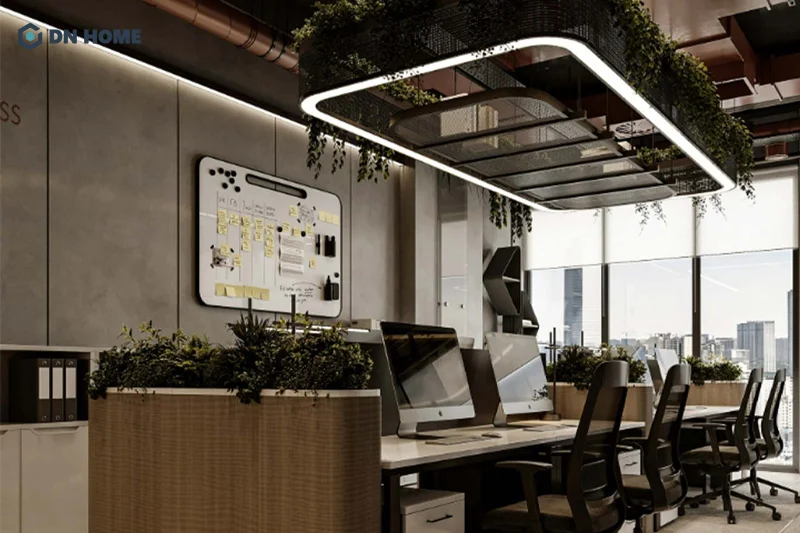 Đèn LED thả là lựa chọn lý tưởng để tạo điểm nhấn nhưng vẫn đảm bảo chiếu sáng hợp lý cho văn phòng