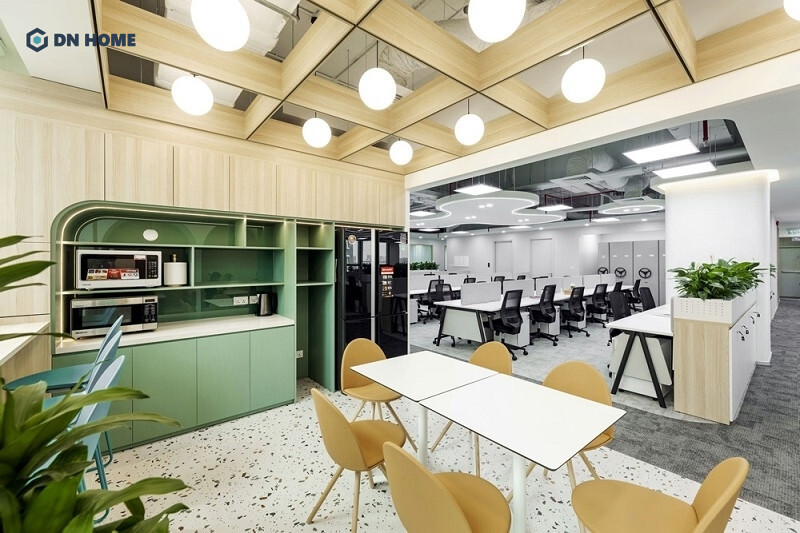 Thiết kế pantry với gam màu xanh pastel tươi sáng