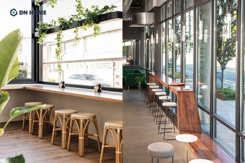 Thông thường bàn kiểu quầy bar sẽ được bố trí ở khu vực có tầm nhìn đẹp của quán trà sữa