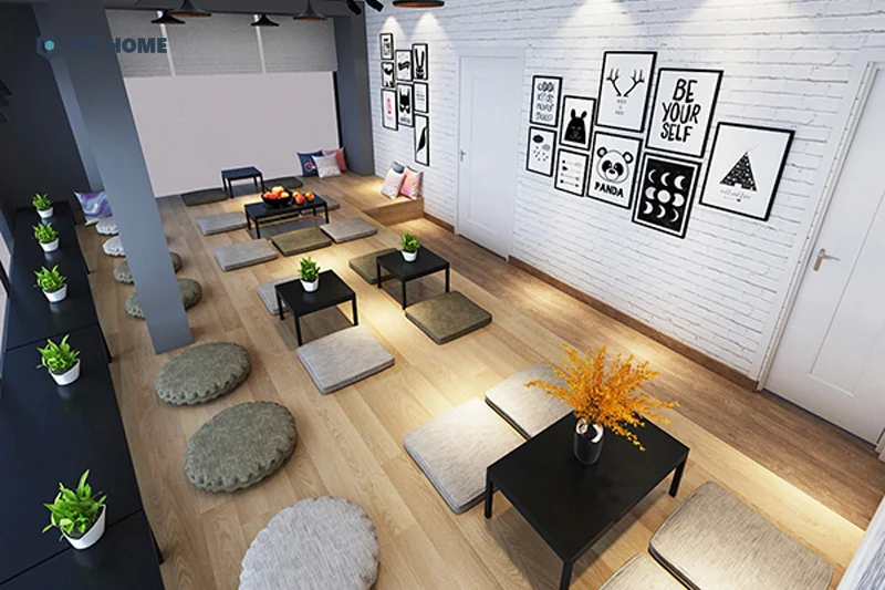 Quán trà sữa sử dụng bàn ngồi bệt bằng nhựa giúp tiết kiệm chi phí đầu tư hiệu quả