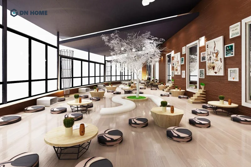 Bàn ngồi bệt có thiết kế thấp gần với mặt sàn với ghế ngồi là những tấm đếm hoặc gối lót êm ái