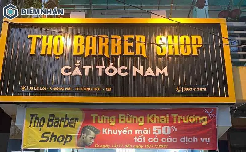 Bảng hiệu Thọ Barber Shop thi công tôn sóng với thương hiệu thiết kế phông chữ đặc trưng