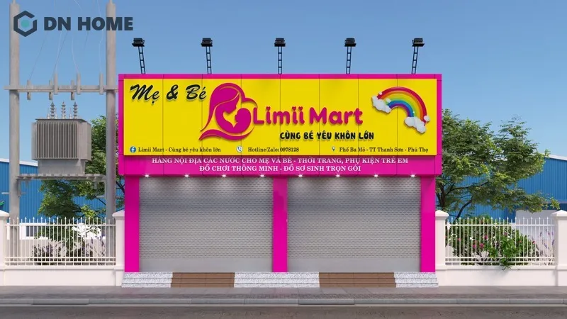 Bảng hiệu mẹ và bé phong cách hoạt hình, màu tươi sáng