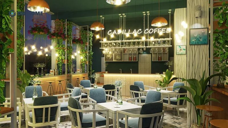 Bố cục quán cafe được thiết kế đơn giản, thông thoáng