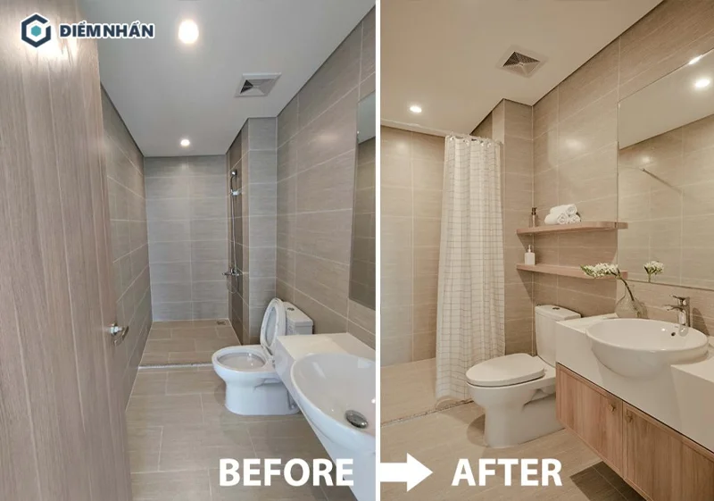Nhà vệ sinh được cải tạo đơn giản để tăng thêm tiện nghi và tính thẩm mỹ