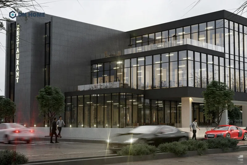 Mẫu văn phòng 3 tầng được thiết kế lệch tầng ấn tượng theo kiểu ruộng bậc thang