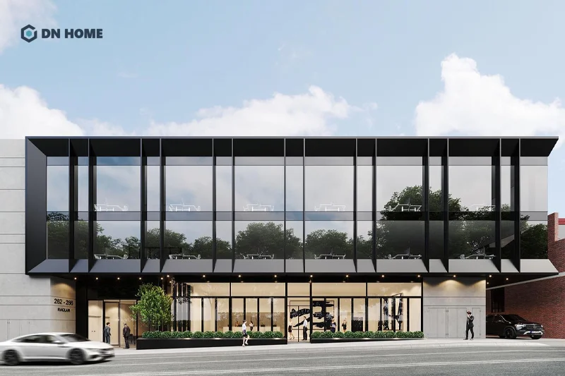 Mẫu văn phòng 3 tầng được thiết kế có gara bên hông tạo sự tiện nghi cho nhân viên, khách hàng