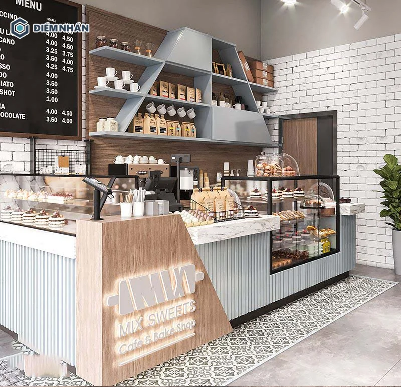 Mẫu quầy pha chế mang phong cách hiện đại, kết hợp nhiều chất liệu độc đáo