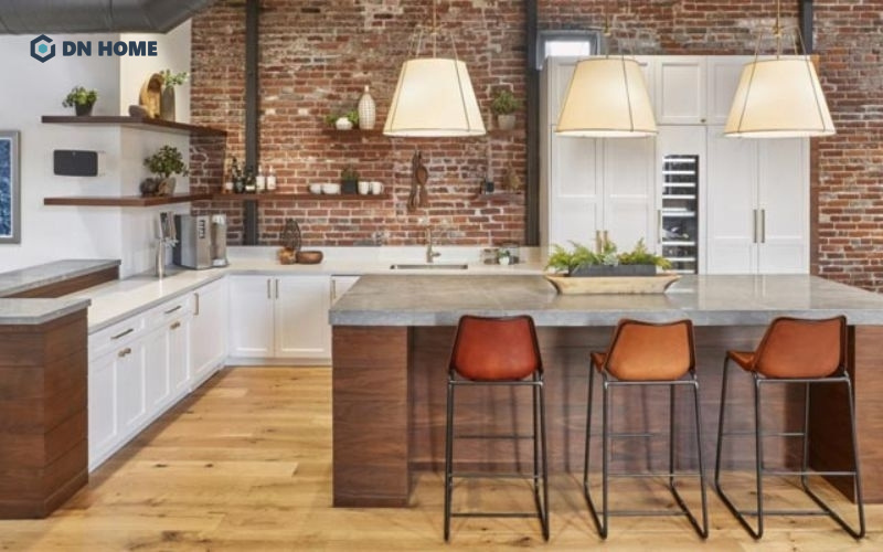 Phong cách thiết kế pantry văn phòng cổ điển sử dụng màu sắc ấm áp