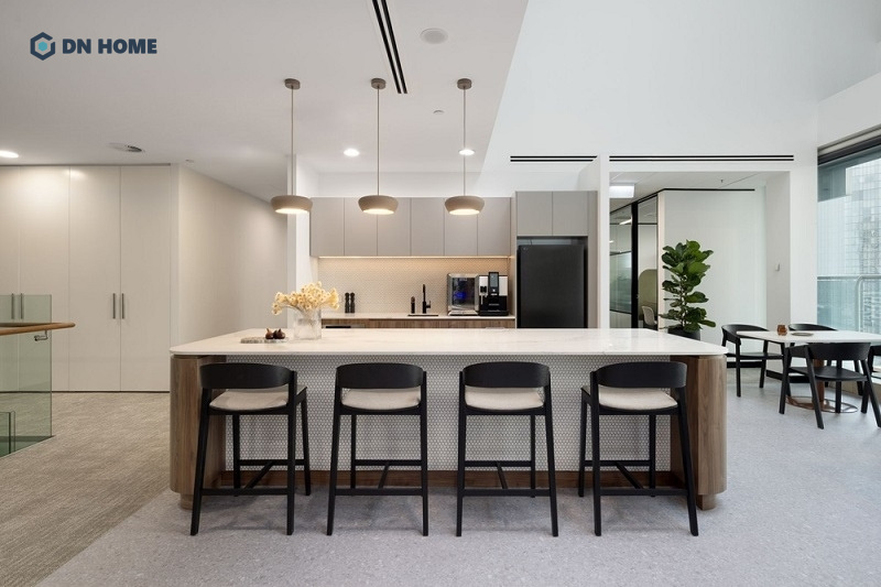 Pantry văn phòng thiết kế theo phong cách tối giản