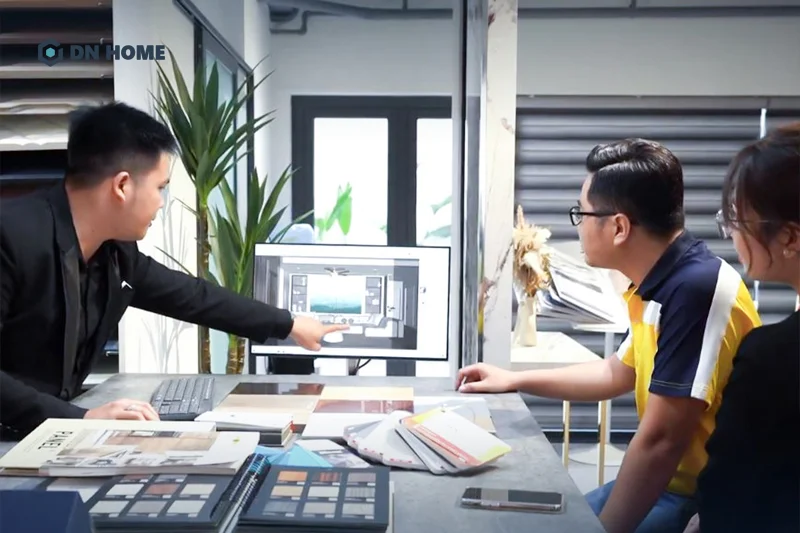 Quy trình thi công văn phòng bao gồm sản xuất, lắp đặt nội thất và hoàn thiện, bàn giao