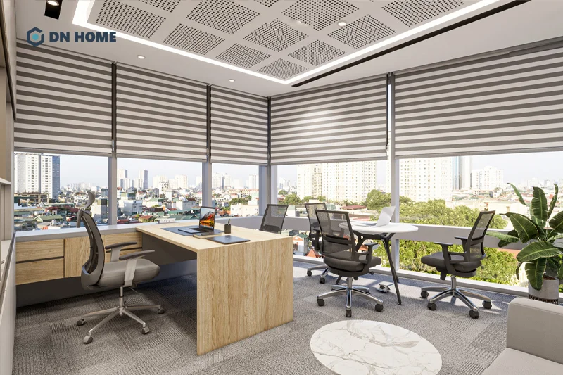 Gam màu trung tính sáng được sử dụng chủ đạo khi thiết kế không gian văn phòng hiện đại tối giản