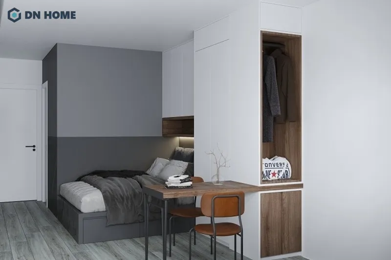 Sử dụng tủ âm thường trong thiết kế căn hộ mini 20m2, góp phần làm rộng rãi không gian