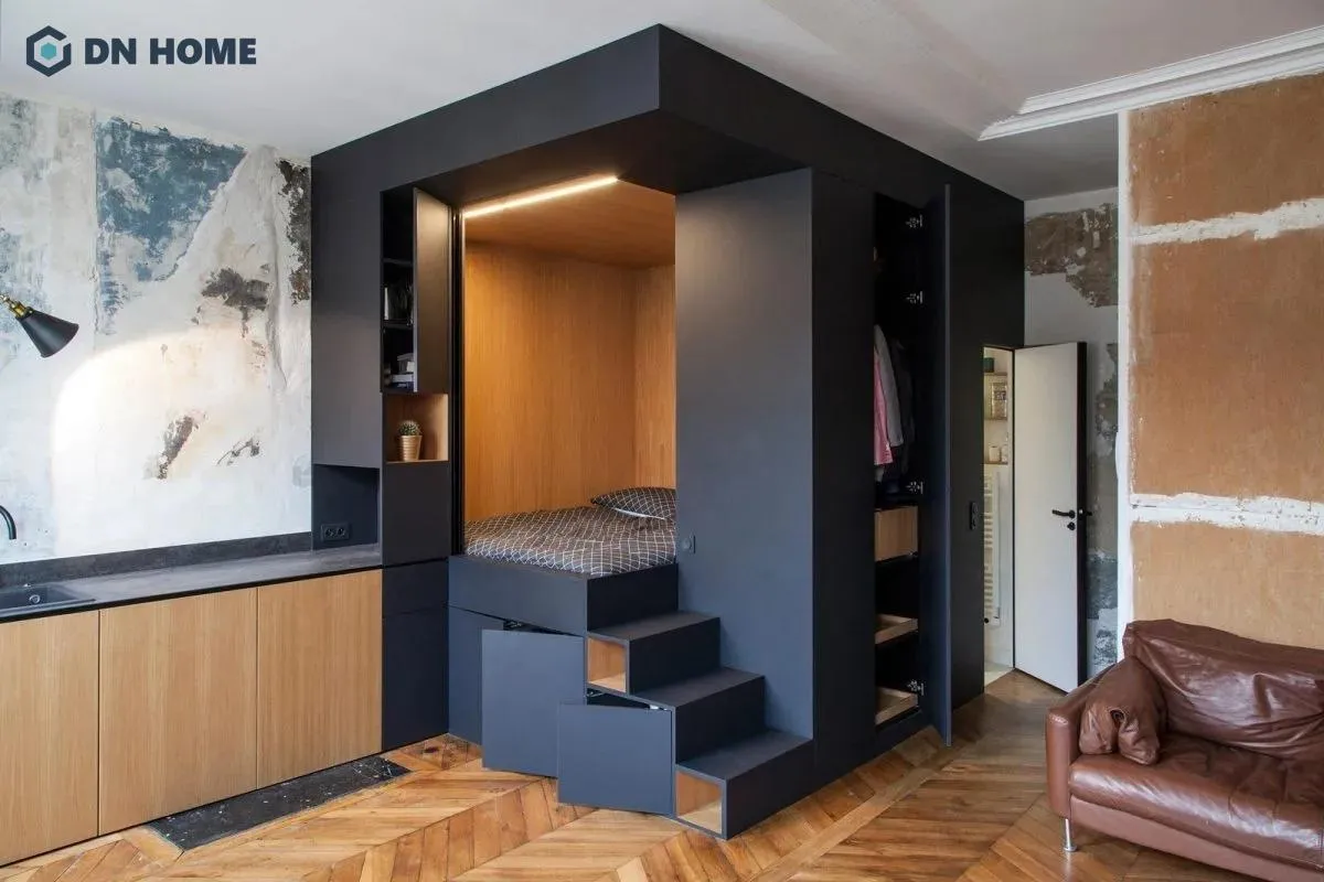 Tích hợp giường ngủ với tủ treo quần áo lớn