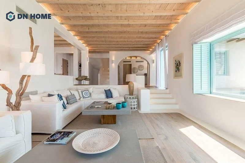 Phong cách địa trung hải nhấn mạnh vào việc dùng các tông màu chủ đạo là xanh dương và trắng