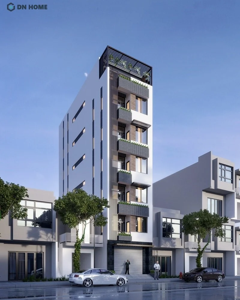 Thiết kế khách sạn mini 5x20 với đường nét tinh gọn, mặt tiền ấn tượng