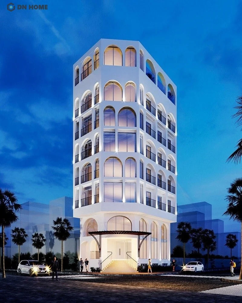 Thiết kế ngoại thất khách sạn mini 5x20 đơn giản nhưng không kém phần sang trọng