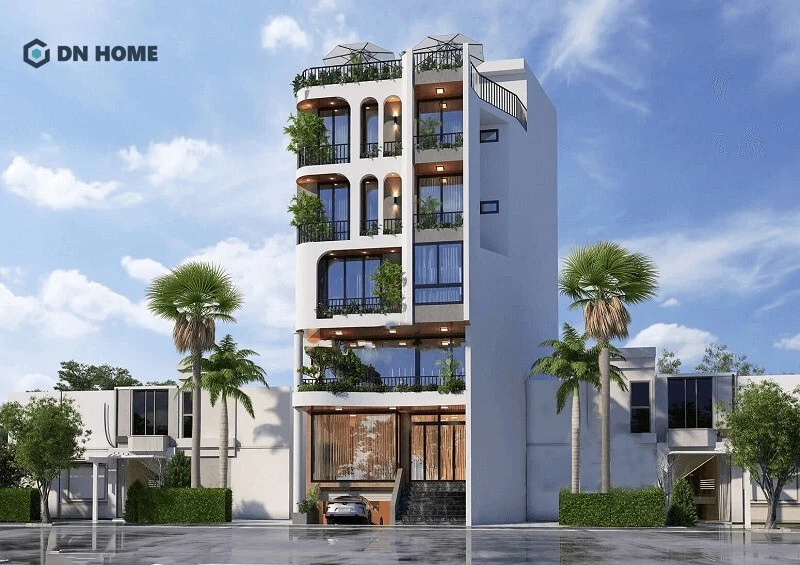 Cửa kính lớn kết hợp ban công nhỏ giúp không gian thêm thoáng đãng và sang trọng