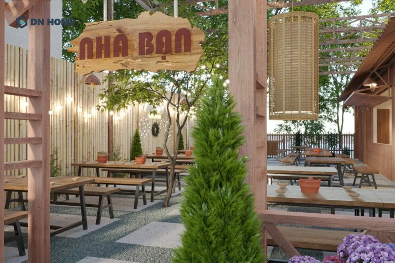 Cây xanh, ánh sáng tự nhiên và không gian mở là đặc trưng trong thiết kế nhà hàng sân vườn BBQ