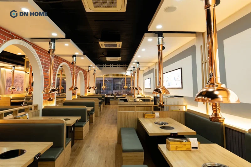 Mẫu nhà hàng được thiết kế theo phong cách hiện đại kết hợp công nghiệp (Industrial)