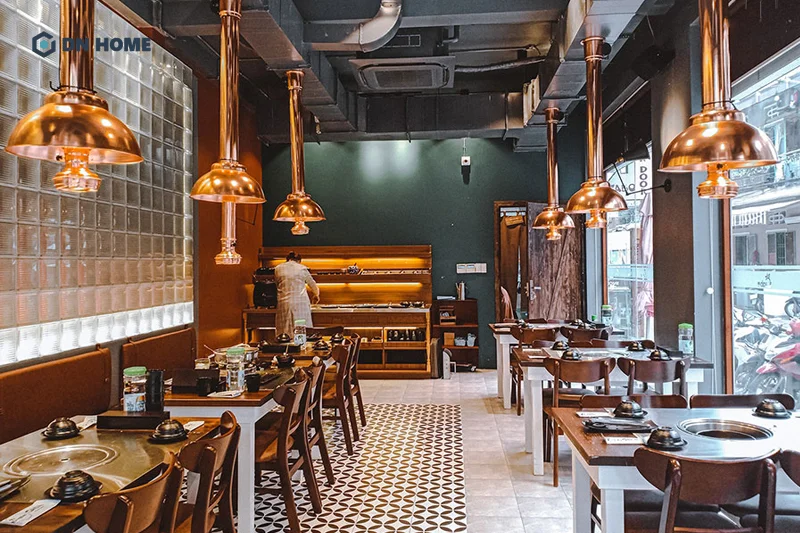 Mẫu nhà hàng BBQ được thiết kế theo phong cách Châu Âu, mang hơi hướng retro