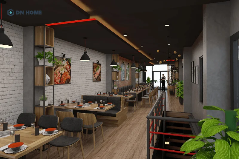 Mẫu nhà hàng BBQ được thiết kế theo phong cách tối giản, công nghiệp phù hợp với giới trẻ