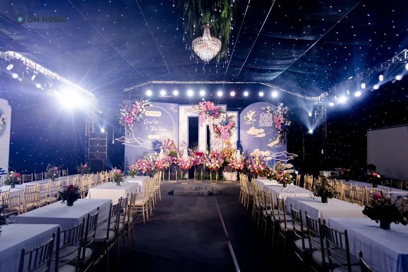 Mẫu nhà hàng tiệc cưới được thiết kế theo phong cách Indochine kết hợp hiện đại