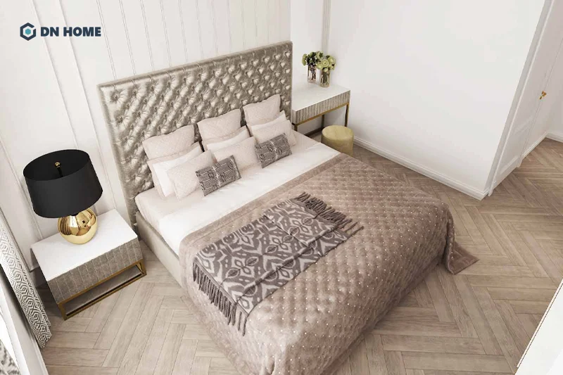 Khu vực phòng ngủ trong căn hộ chung cư 102m2 phong cách tân cổ điển