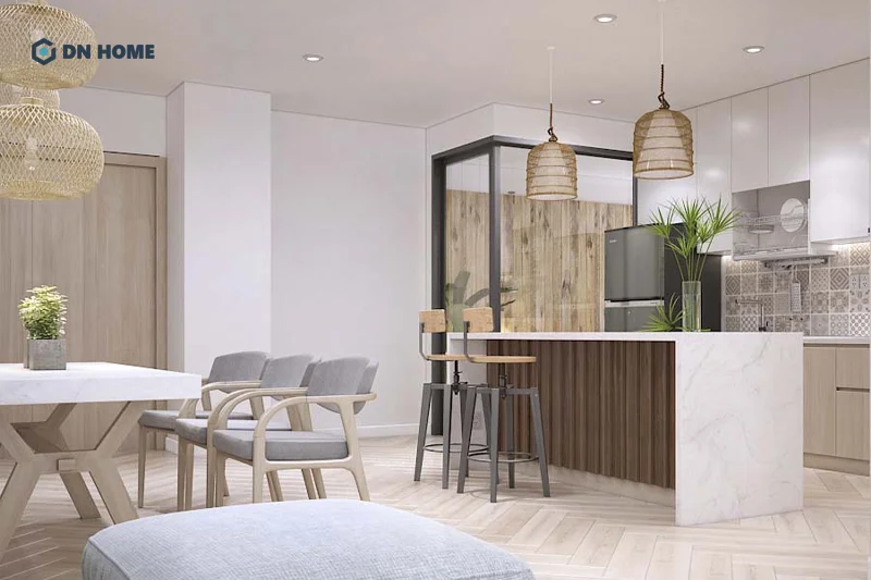 Các tone màu gần gũi với thiên nhiên được sử dụng chủ đạo trong không gian chung cư “xanh”