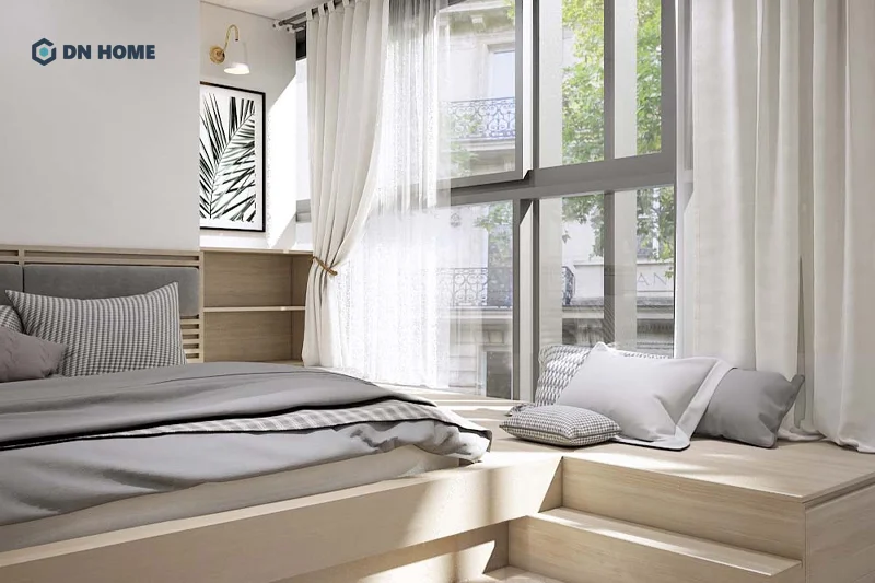 Không gian phòng ngủ tràn ngập ánh sáng tự nhiên, ấm cúng trong chung cư “xanh” 120m2