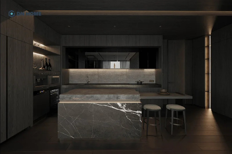 Đảo bếp là lựa chọn lý tưởng tăng sự tiện nghi trong không gian bếp chung cư 120m2