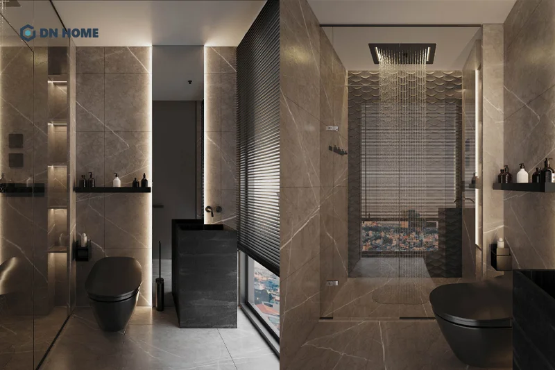 Phòng tắm căn hộ 120m2 dễ dàng bố trí thoáng đãng, tạo cảm giác thoải mái khi sử dụng