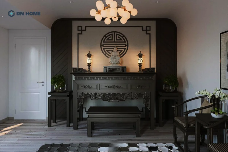 Phòng thờ nên được thiết kế với tone màu trầm ấm thể hiện sự tôn trọng, nghiêm trang