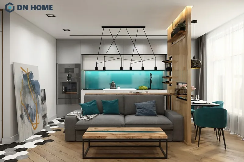 Căn hộ chung cư 45m2 phong cách hiện đại sử dụng gam màu nổi bật làm điểm nhấn cho không gian