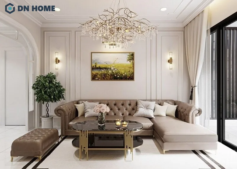 Thiết kế nội thất chung cư tân cổ điển với phòng khách sang trọng