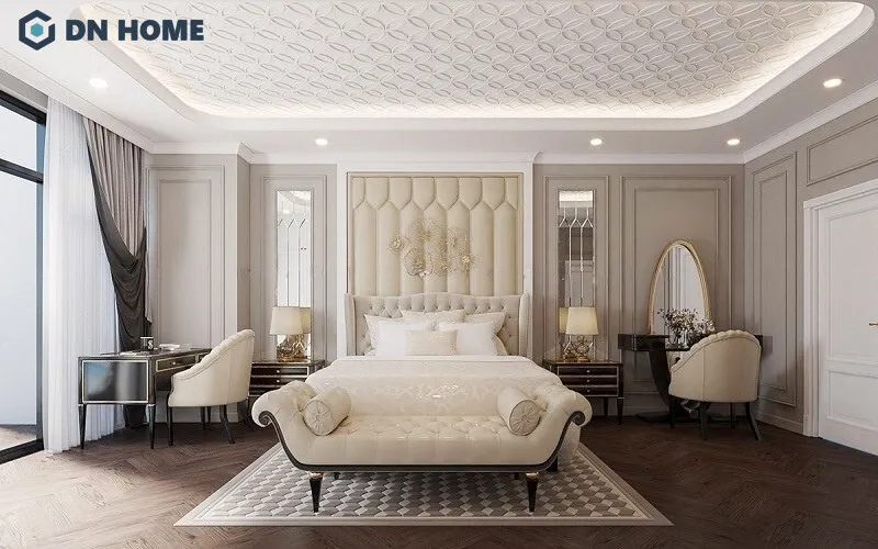 Ánh sáng dịu nhẹ từ cửa sổ lớn tạo nên không gian nghỉ ngơi thư thái, thanh lịch và tinh tế