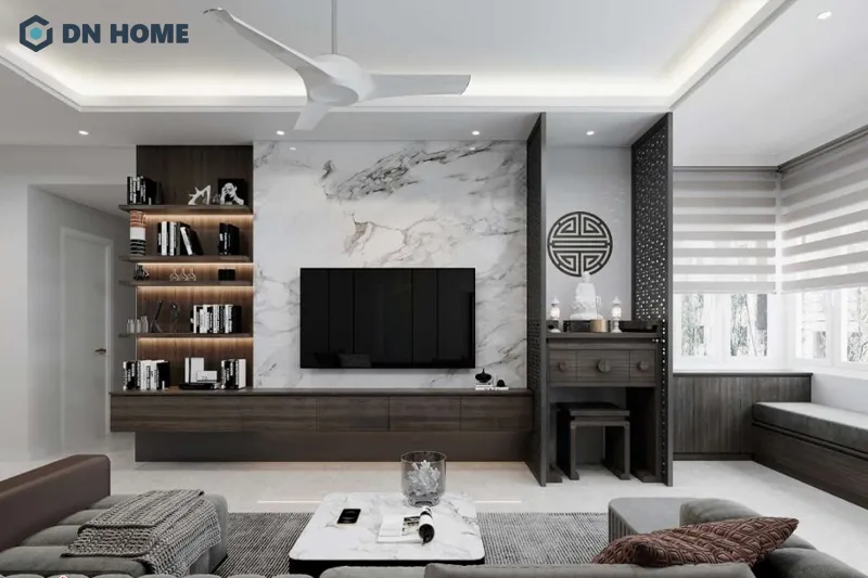 Phòng khách chung cư có bàn thờ là kiểu thiết kế căn hộ phổ biến tại Việt Nam