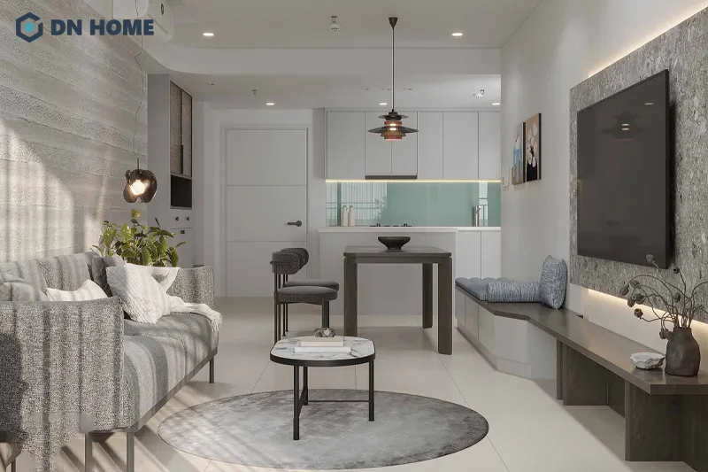 Phòng khách chung cư phong cách đơn giản lượt bỏ hoàn toàn các nội thất, đồ trang trí rườm rà