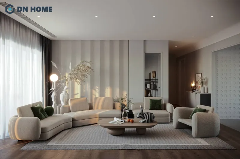 Phong cách wabi sabi thổi vào không gian phòng khách chung cư sự thư thái, bình yên