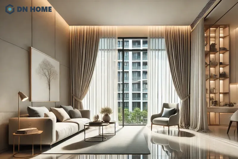 Thiết kế phòng khách căn hộ 50m2 nên tận dụng ánh sáng tự nhiên để tạo cảm giác thông thoáng, ấm cúng