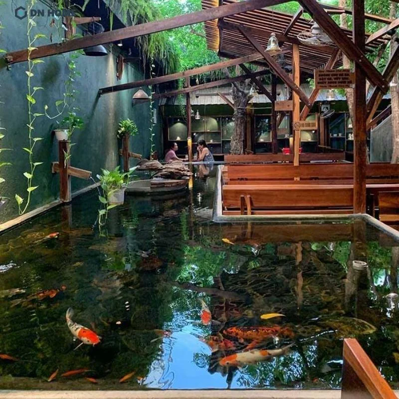 Thiết kế thi công quán cafe koi với nội thất gỗ chủ đạo