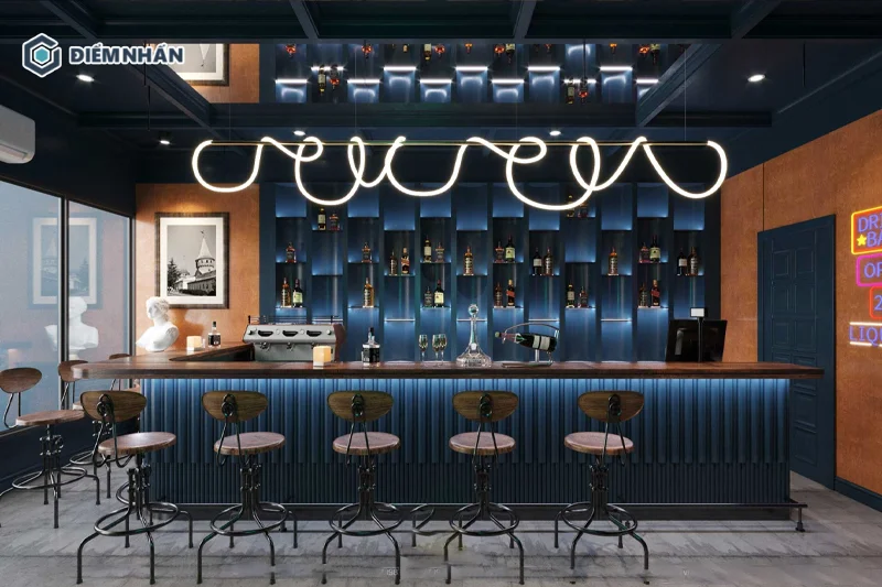 Quầy cafe được làm từ khung sắt mang đến vẻ đẹp mạnh mẽ, cá tính cho không gian quán nước